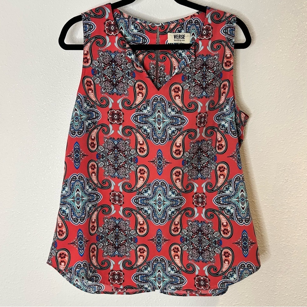Verse Women's Coral Paisley Sleeveless Blouse Size Large